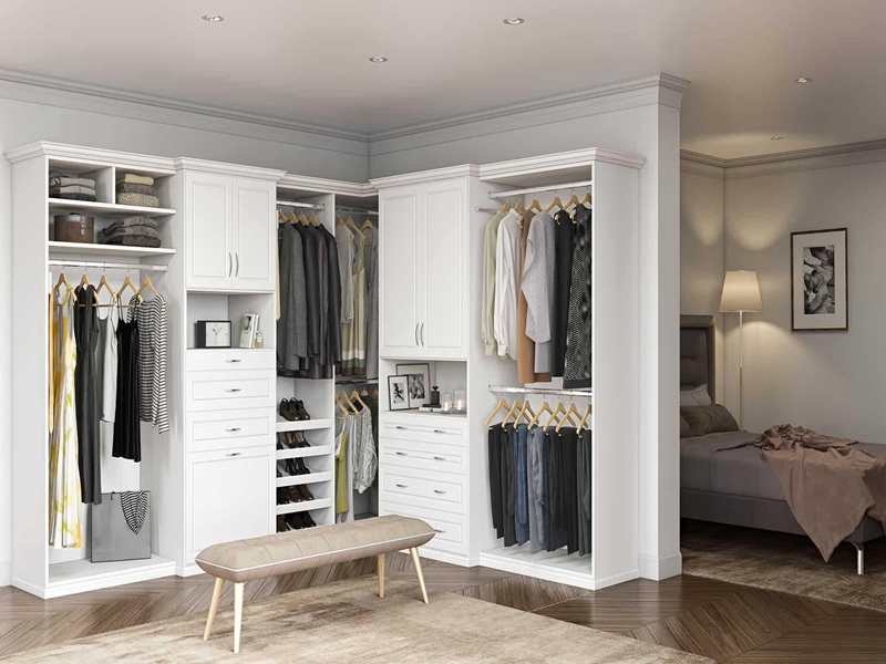 خزانة ملابس زاوية ذات جودة عالية على طراز شاكر باللون الأبيض وخزانة ملابس من الخشب الصلب