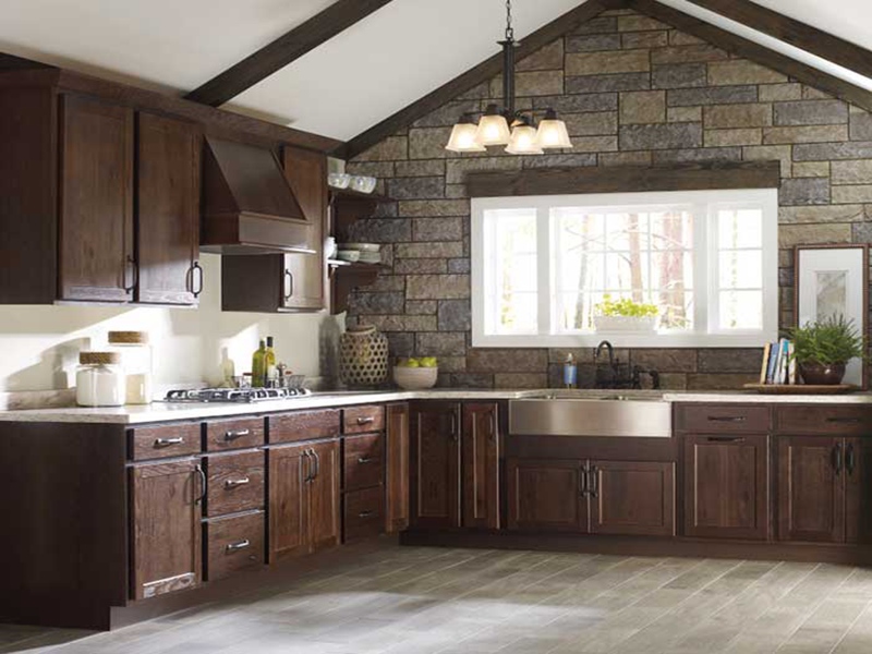 خزائن المطبخ ذات الألواح الخشبية الصلبة ذات اللون البني الداكن ذات الشكل الجميل