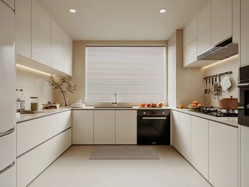Cream-style white kitchen cabinets