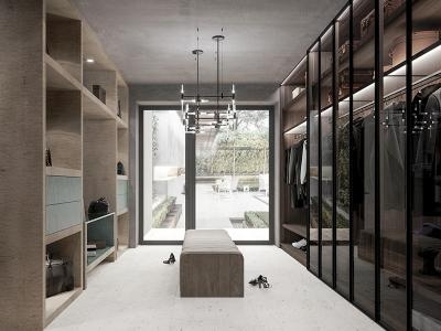 Glass Door Wooden Walk in Closet