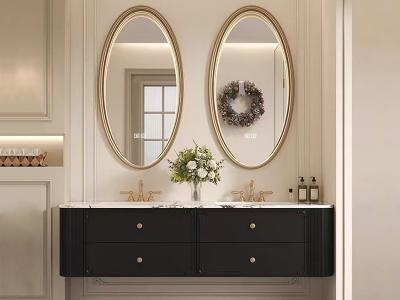Light French Retro Black Wood Sink Bathroom Vanity