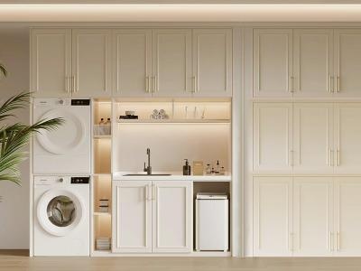 Light French Pure White Balcony Laundry Room Cabinet