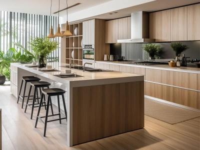 Custom Modern Wood Veneer Kitchen Cabinet