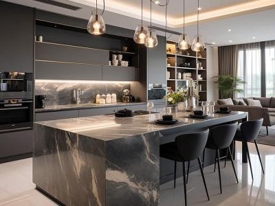 Customized European Modern Smart Wood Full Kitchen Cabinets with Island