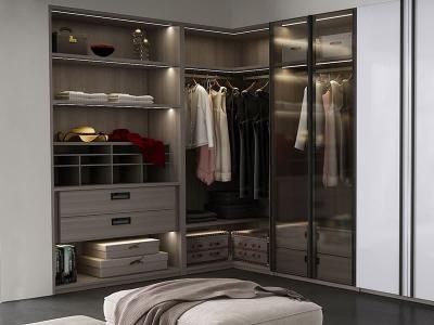 Modern L Shape Walk in Closet with Glass Door