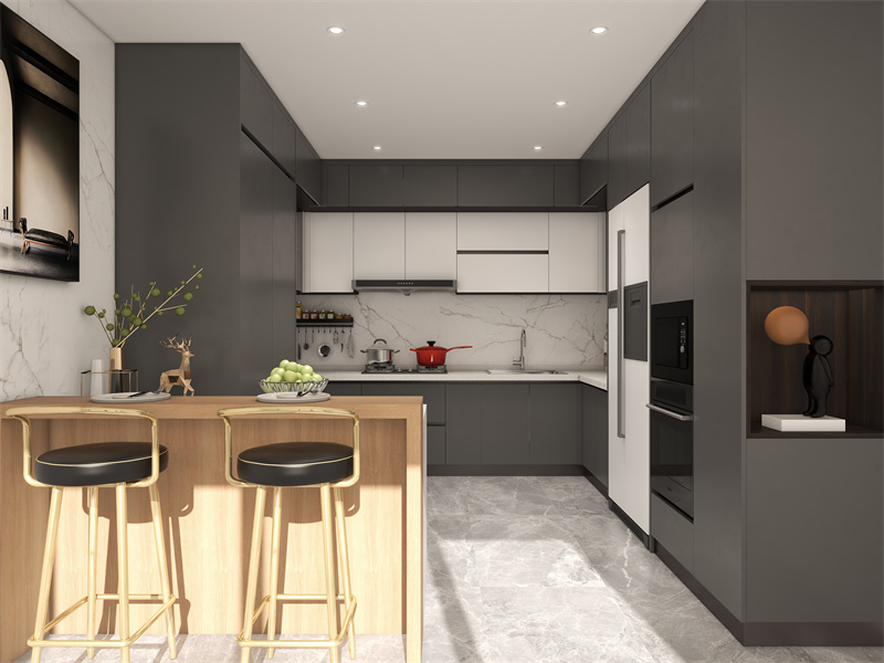 حافظة تصميم مطبخ ذات مساحة صغيرة باللون الرمادي